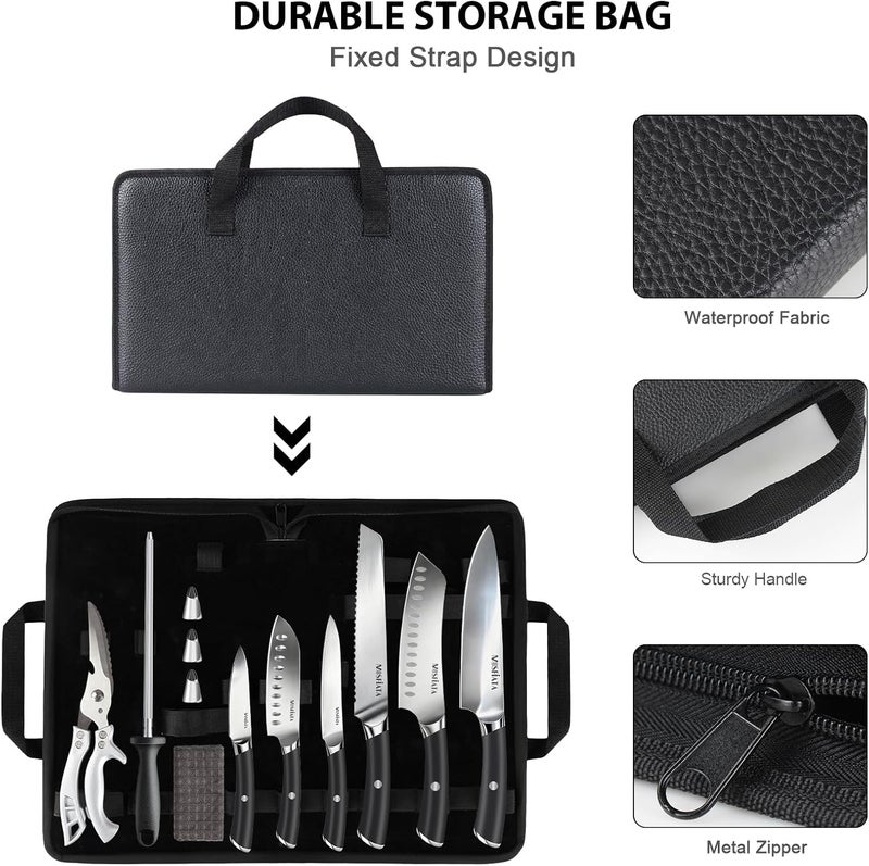 MOSFiATA 19 Pcs Japanese Stainless Steel Knife Sets for with Knife Sharpening Rod, Dishwasher Safe, For Outdoor - Image 3